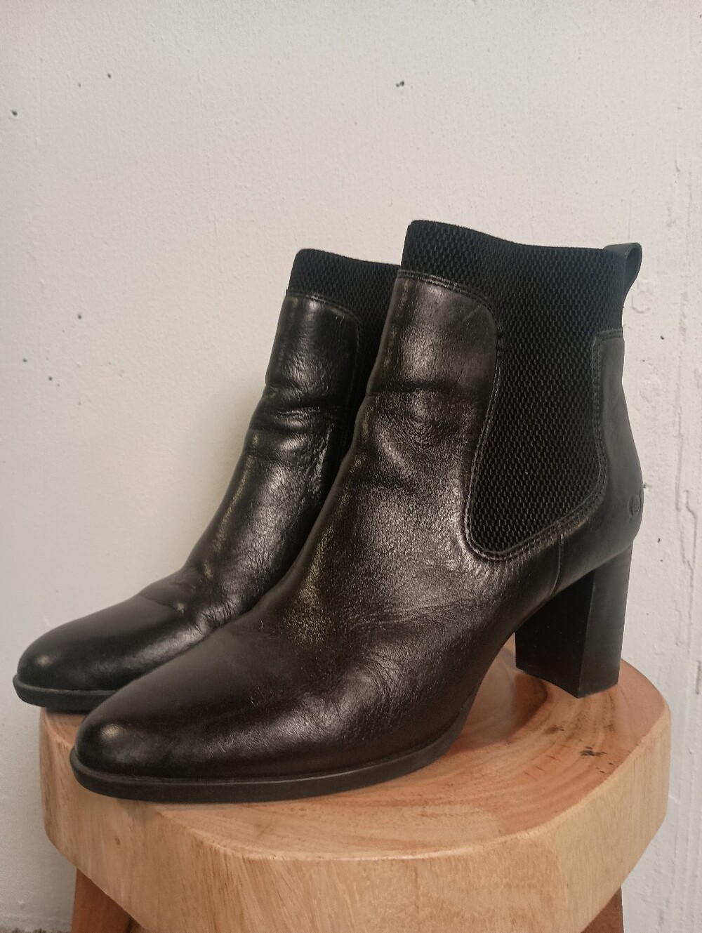 Born- Black Leather Block 3" Heel Ankle Boots- Size 10